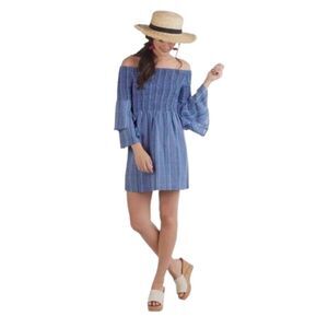 Mudpie desi off shoulder smocked chambray dress SIZE LARGE